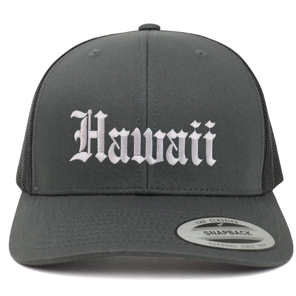 Trendy Apparel Shop Hawaii State Old English 6 Panel Trucker Mesh Cap