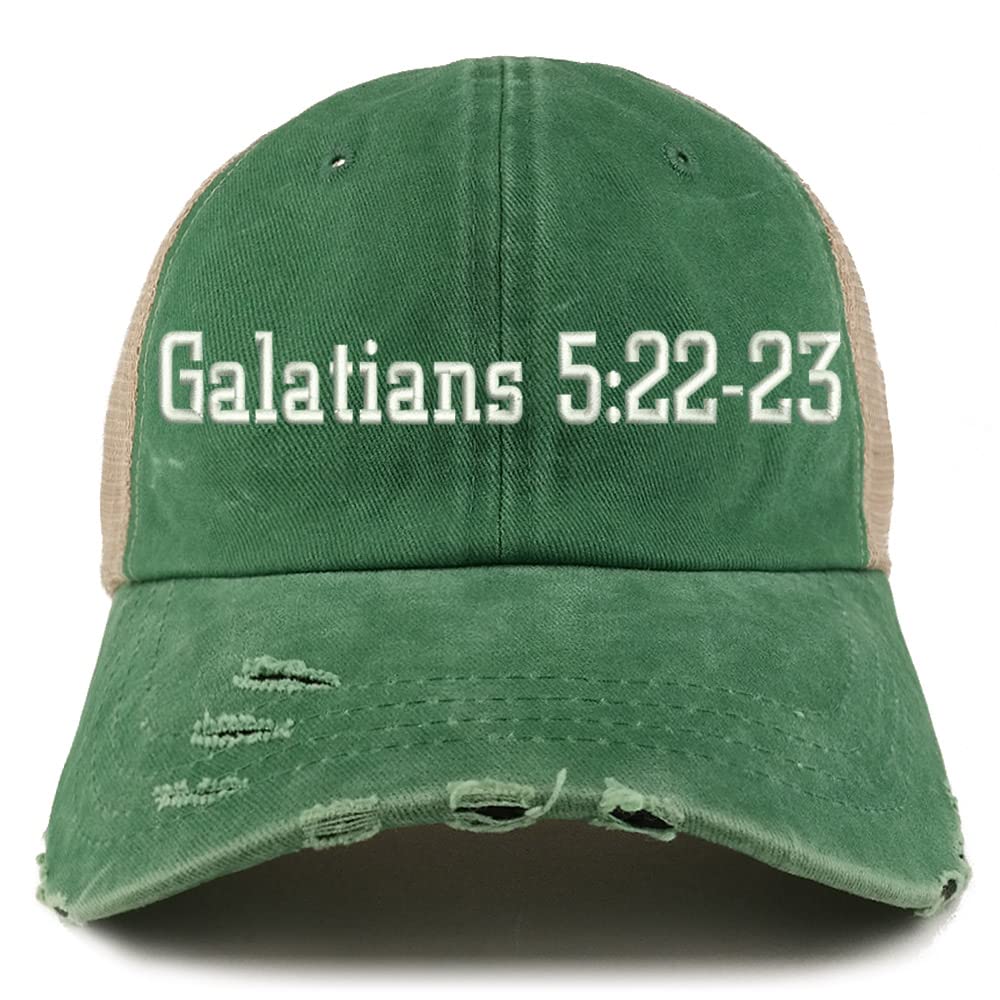 Trendy Apparel Shop Galatians 5:22-23 Frayed Bill Trucker Mesh Back Cap