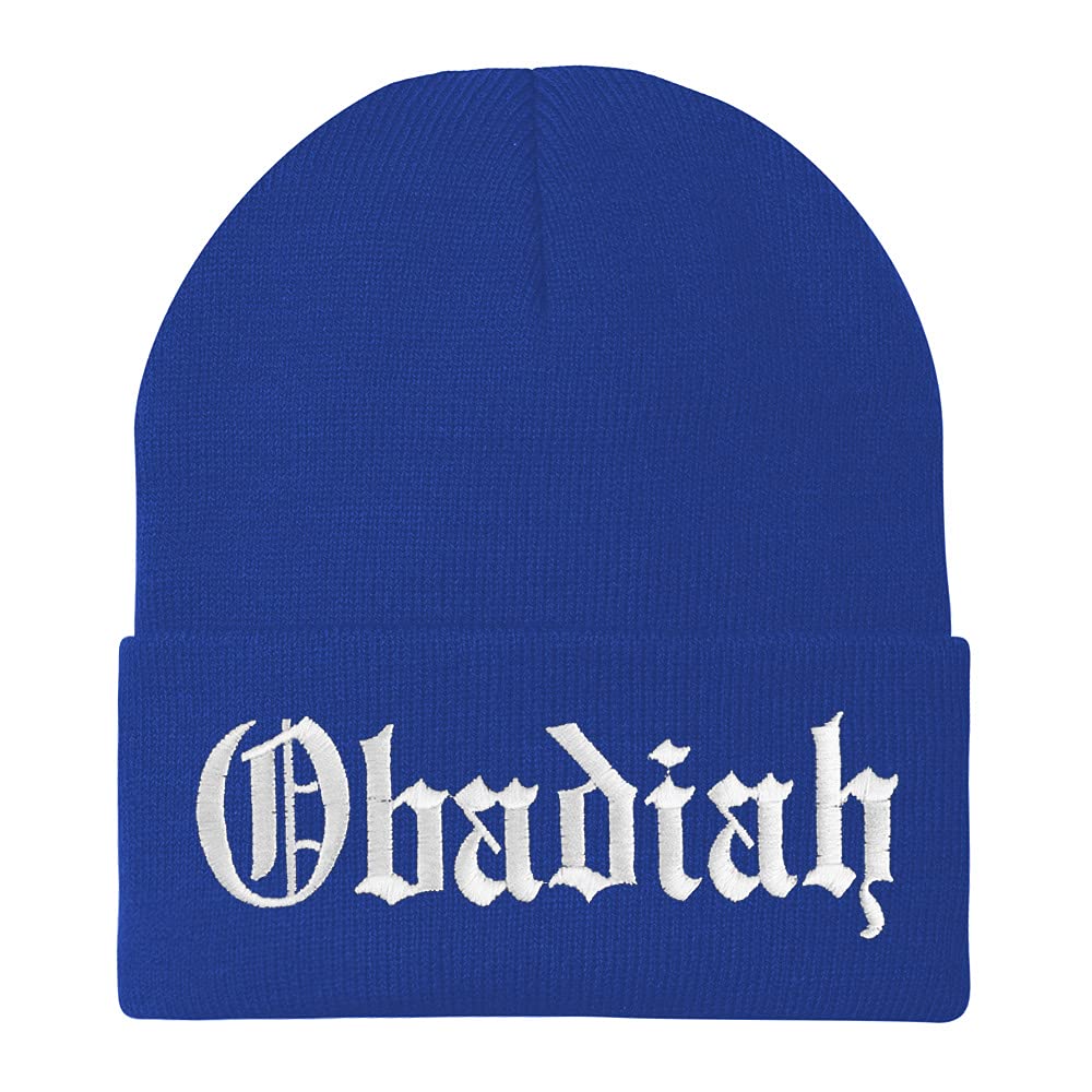 Trendy Apparel Shop Obadiah Old English Embroidered Long Cuff Beanie