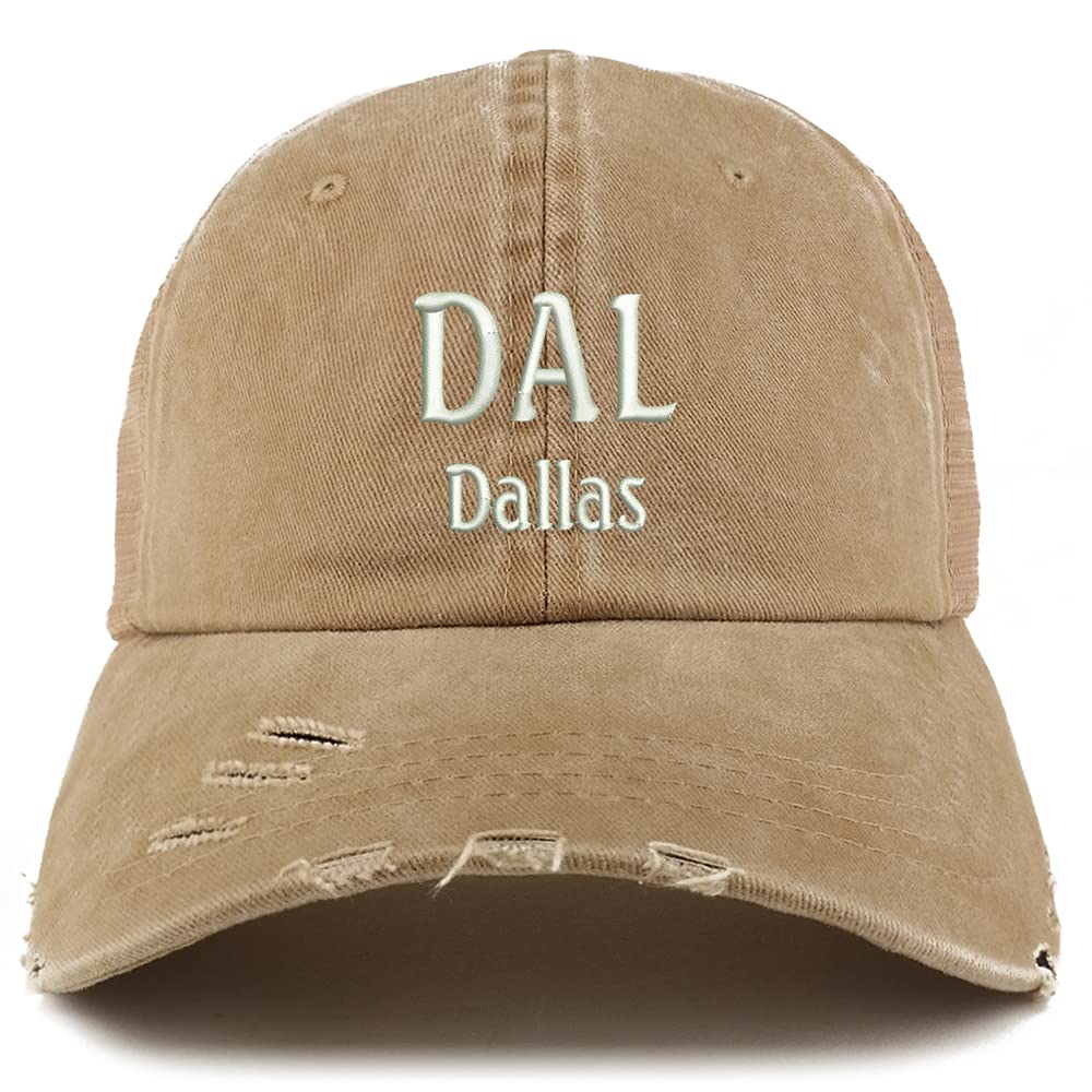 Trendy Apparel Shop DAL Dallas Embroidered Frayed Bill Trucker Mesh Back Cap
