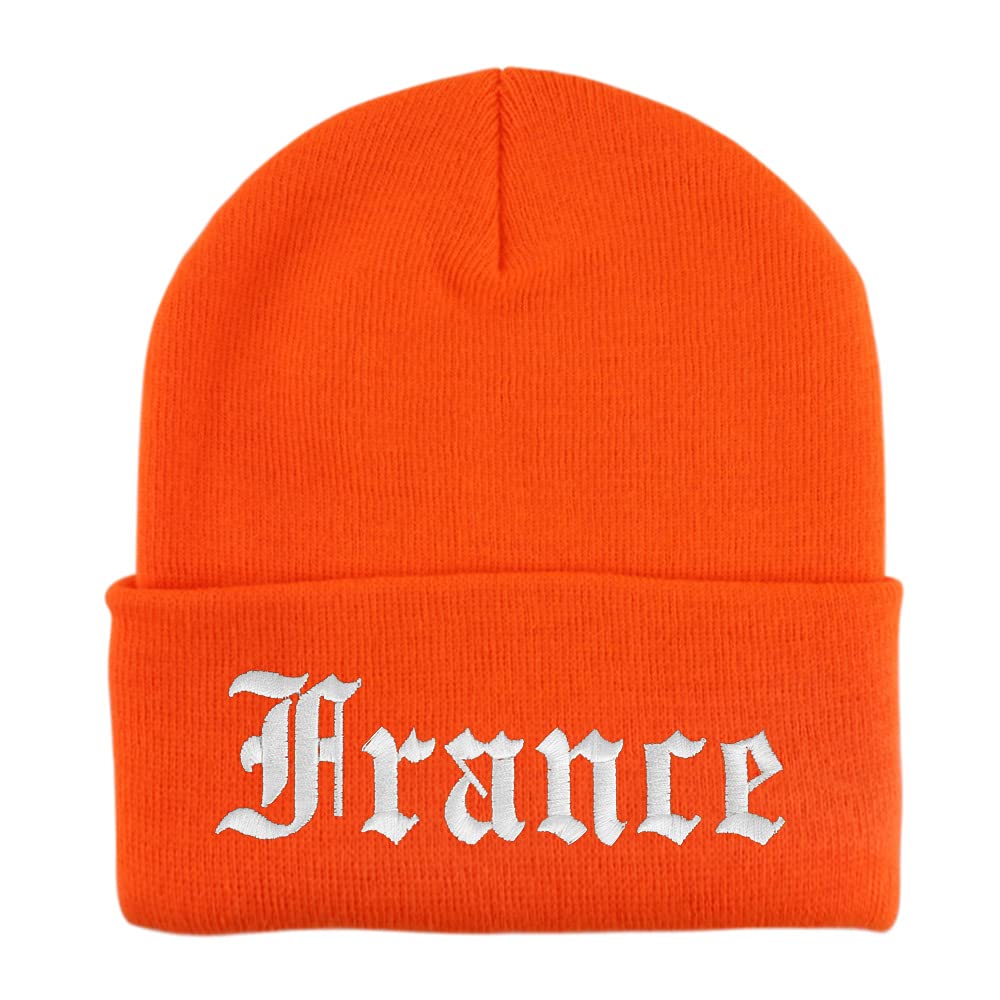 Trendy Apparel Shop France Old English Embroidered Long Cuff Beanie