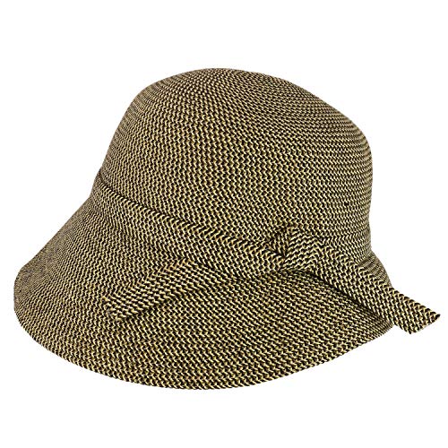 Trendy Apparel Shop Women's UPF 50+ Paper Braid Tweed Slanted Brim Cloche Hat