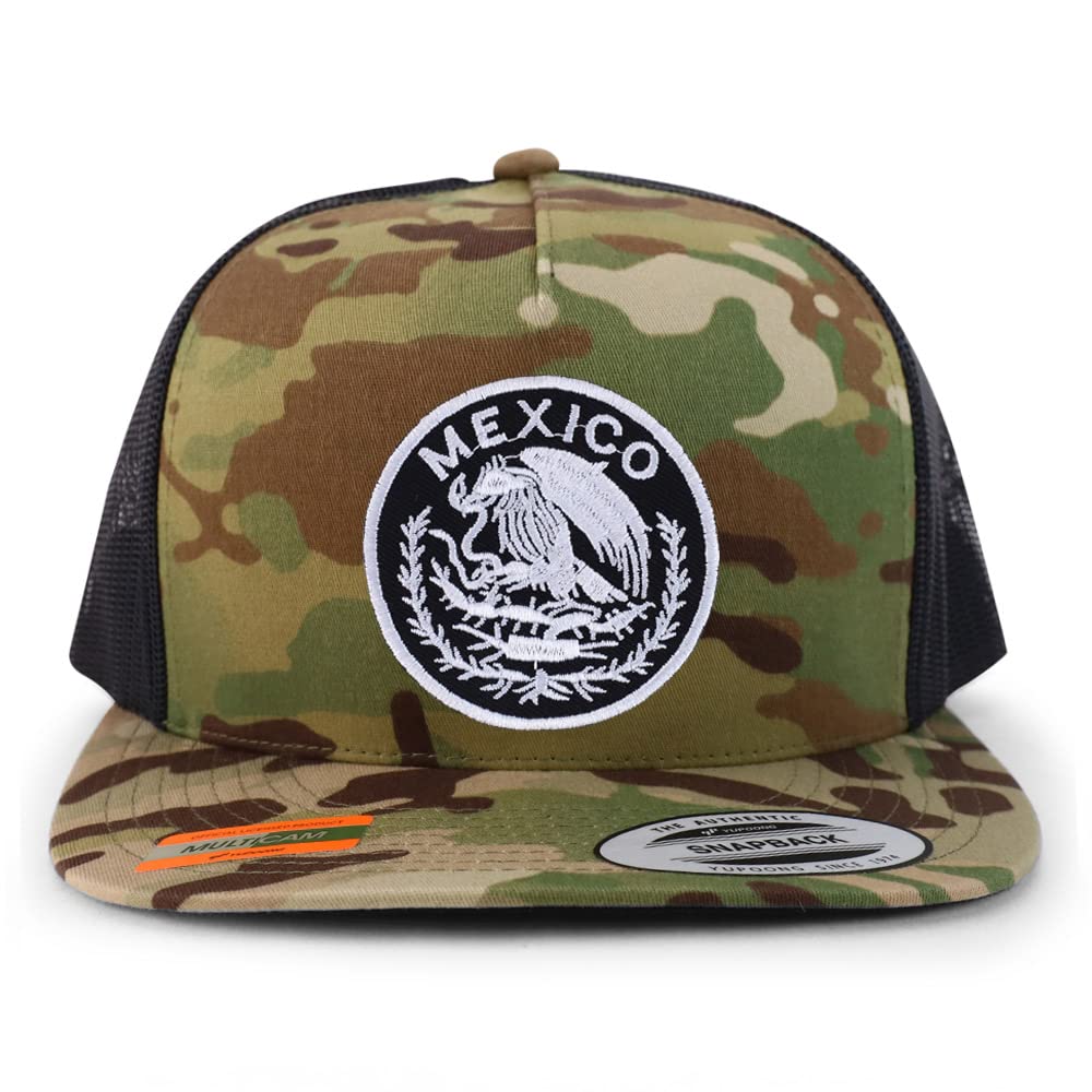 Trendy Apparel Shop Circular Mexico Patch 5 Panel Flatbill Trucker Cap