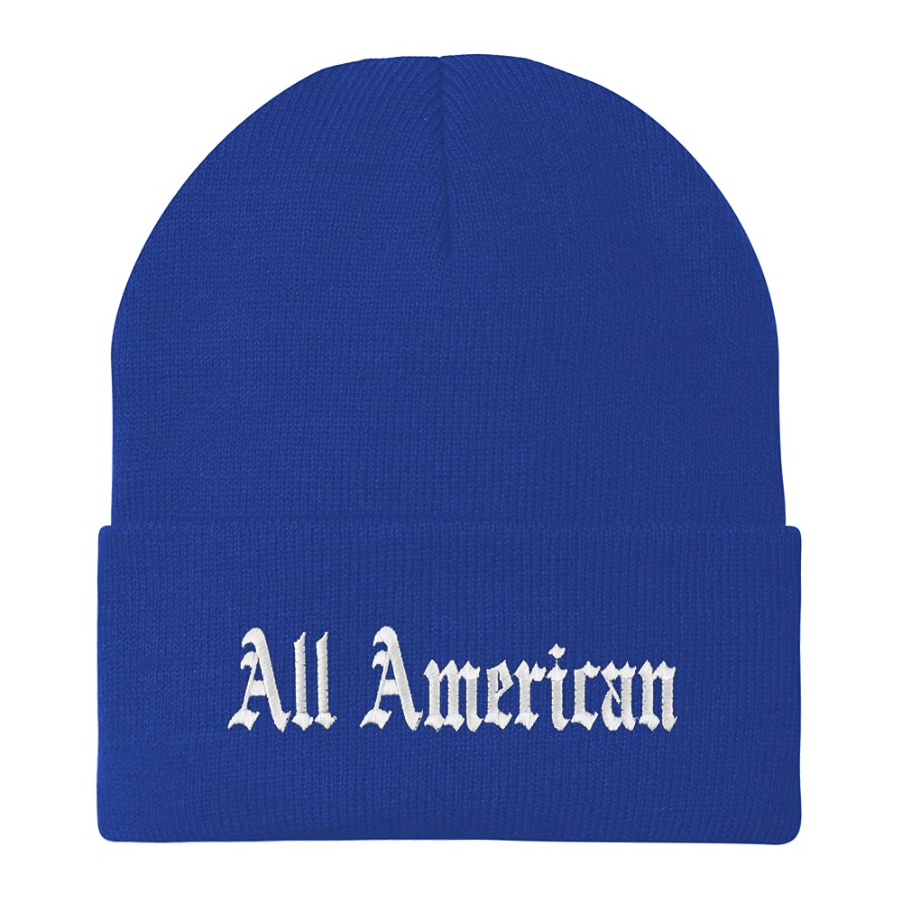 Trendy Apparel Shop All American Old English Embroidered Long Cuff Beanie