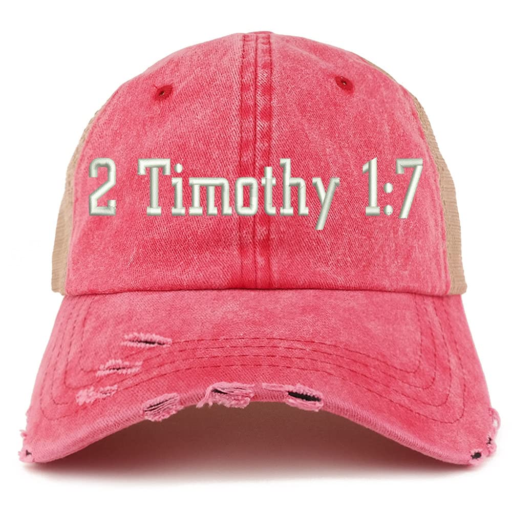 Trendy Apparel Shop 2 Timothy 1: 7 Frayed Bill Trucker Mesh Back Cap