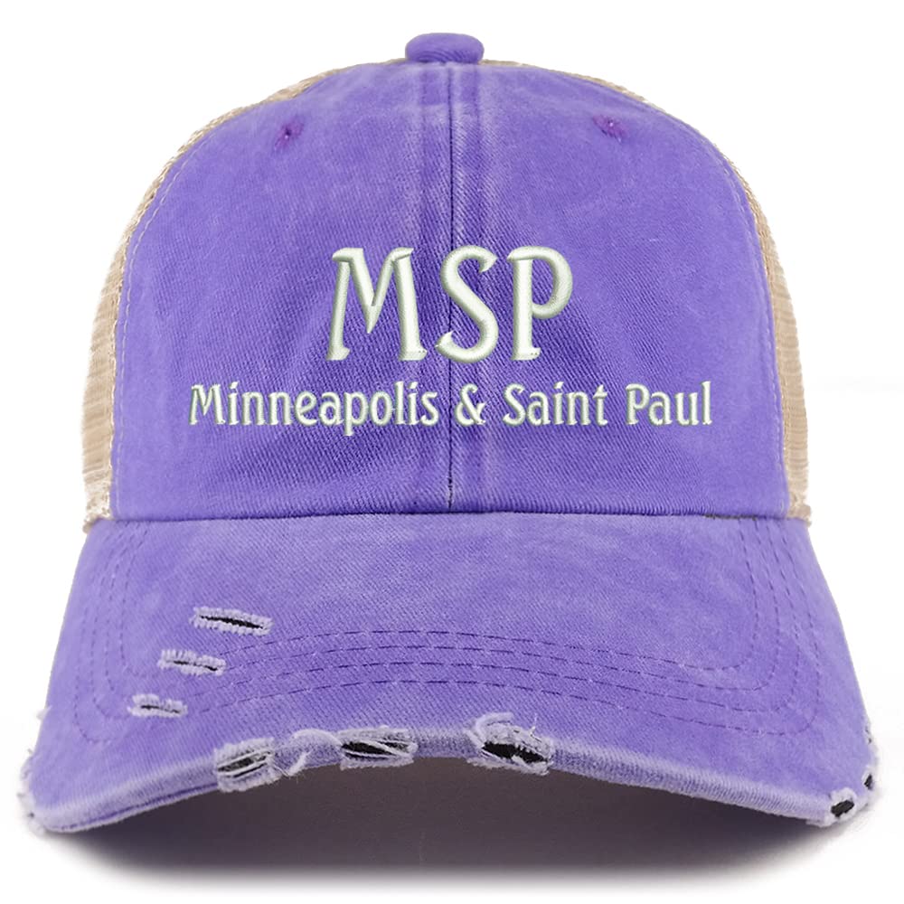 Trendy Apparel Shop MSP Minneapolis and Saint Paul Embroidered Frayed Bill Trucker Mesh Back Cap