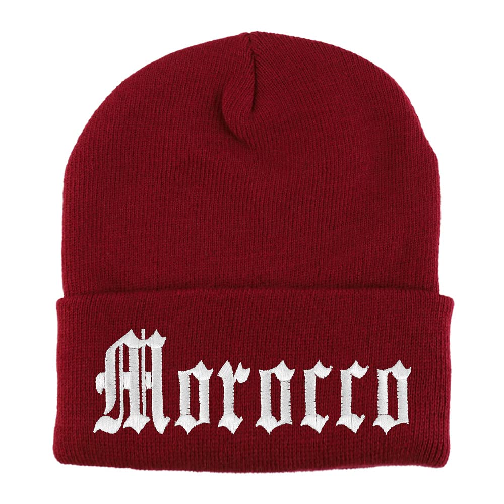 Trendy Apparel Shop Morocco State Old English Embroidered Long Cuff Beanie