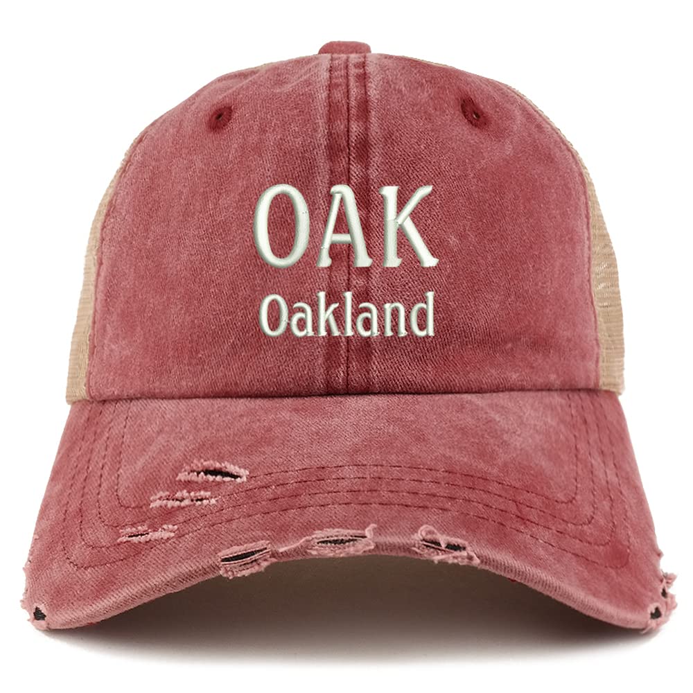 Trendy Apparel Shop Oak Oakland Embroidered Frayed Bill Trucker Mesh Back Cap