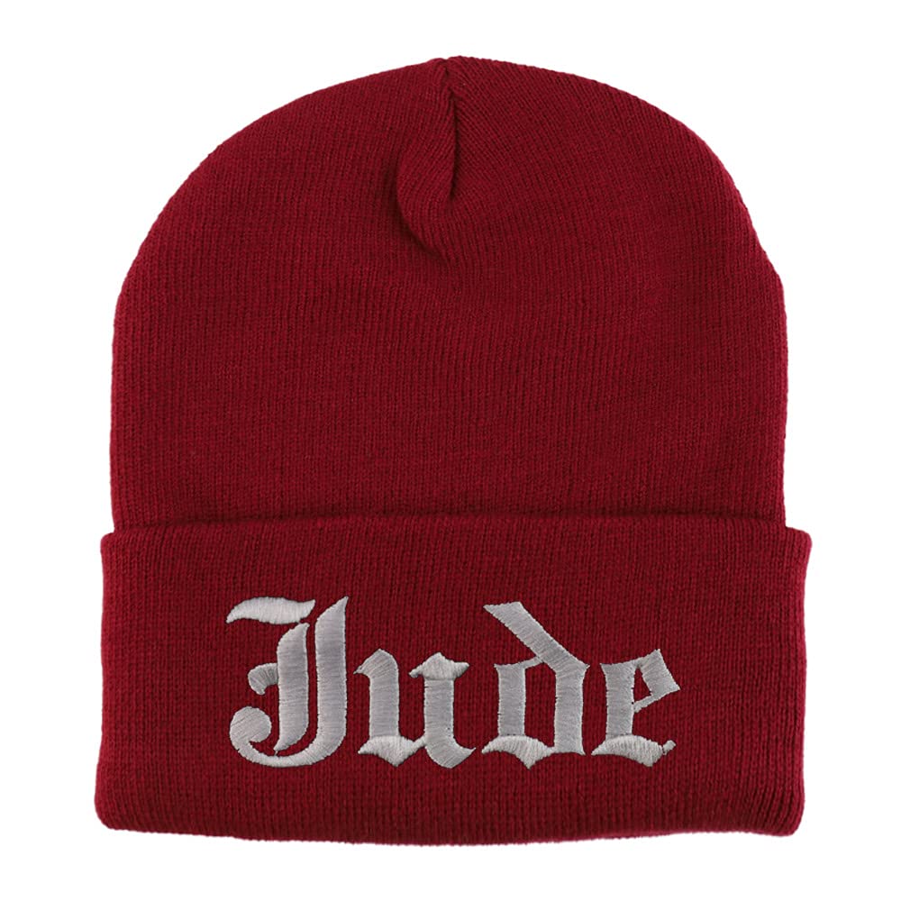 Trendy Apparel Shop Jude Old English Embroidered Long Cuff Beanie
