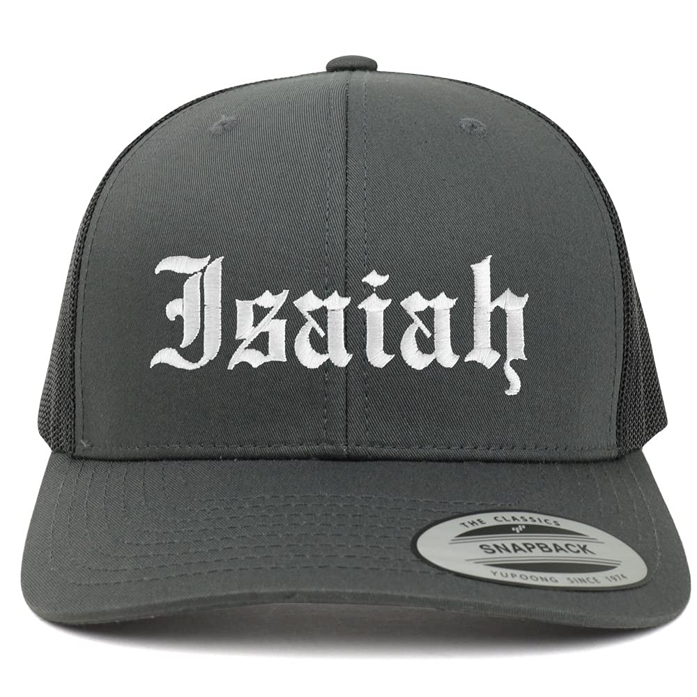 Trendy Apparel Shop Isaiah Old English 6 Panel Trucker Mesh Cap