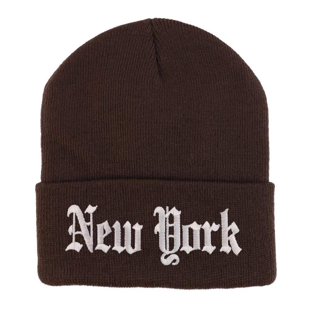 Trendy Apparel Shop New York State Old English Embroidered Long Cuff Beanie