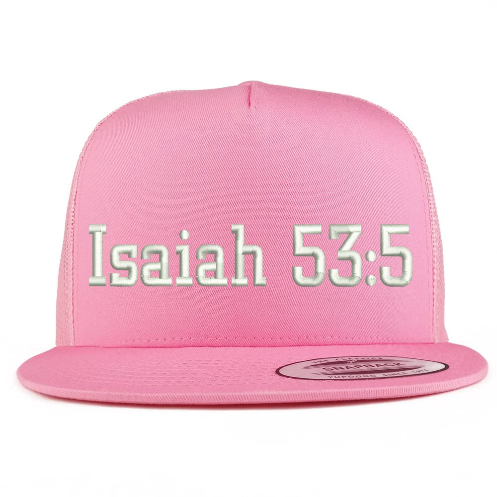Trendy Apparel Shop Isaiah 53:5 5 Panel Flatbill Trucker Cap