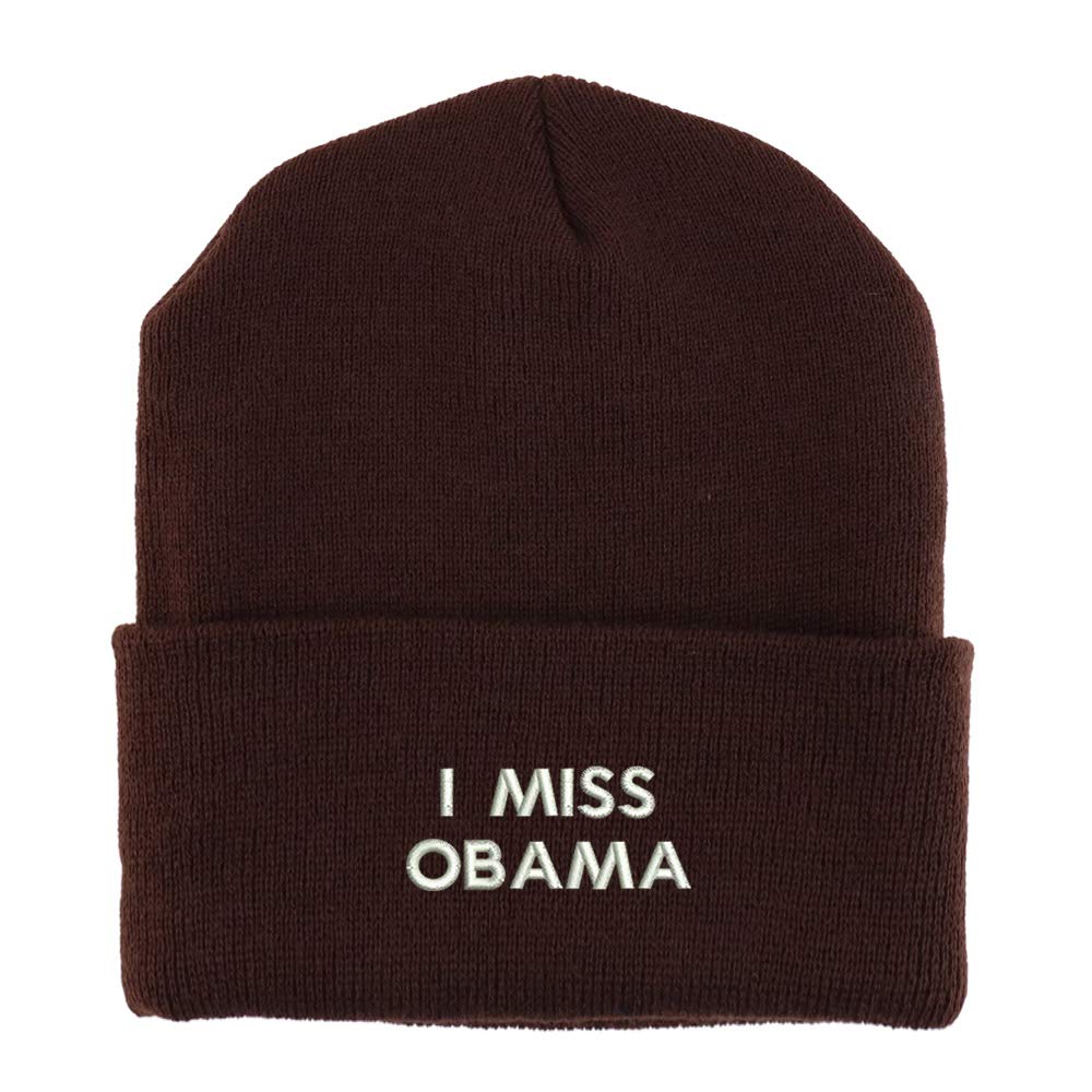Trendy Apparel Shop I Miss Obama Embroidered Made in USA Cuff Folded Acylic Knit Winter Beanie Hat