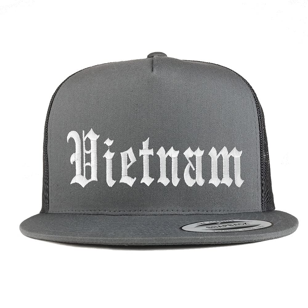 Trendy Apparel Shop Vietnam Old English 5 Panel Flatbill Trucker Cap