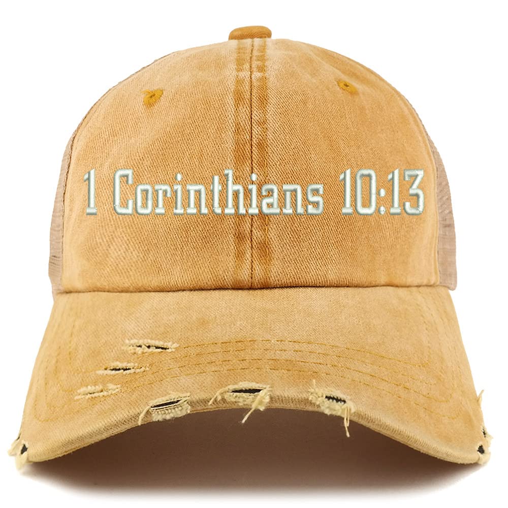 Trendy Apparel Shop 1 Corinthians 10:13 Frayed Bill Trucker Mesh Back Cap