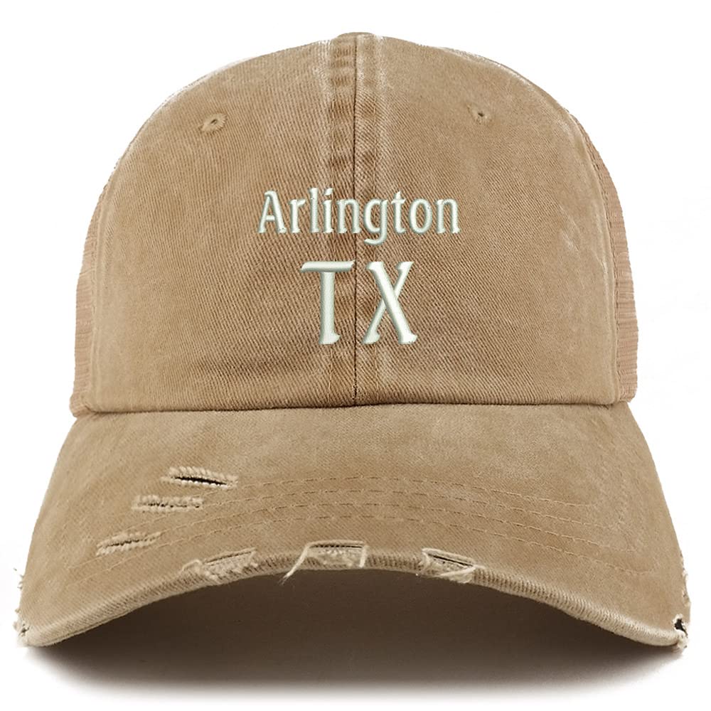 Trendy Apparel Shop Arlington TX Embroidered Frayed Bill Trucker Mesh Back Cap