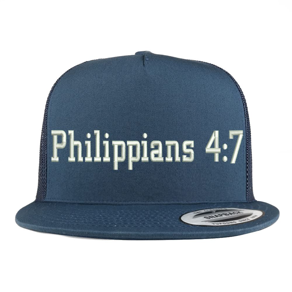 Trendy Apparel Shop Philippians 4:7 5 Panel Flatbill Trucker Cap