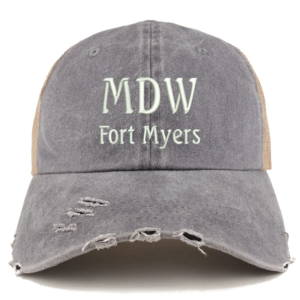 Trendy Apparel Shop MDW Fort Myers Embroidered Frayed Bill Trucker Mesh Back Cap