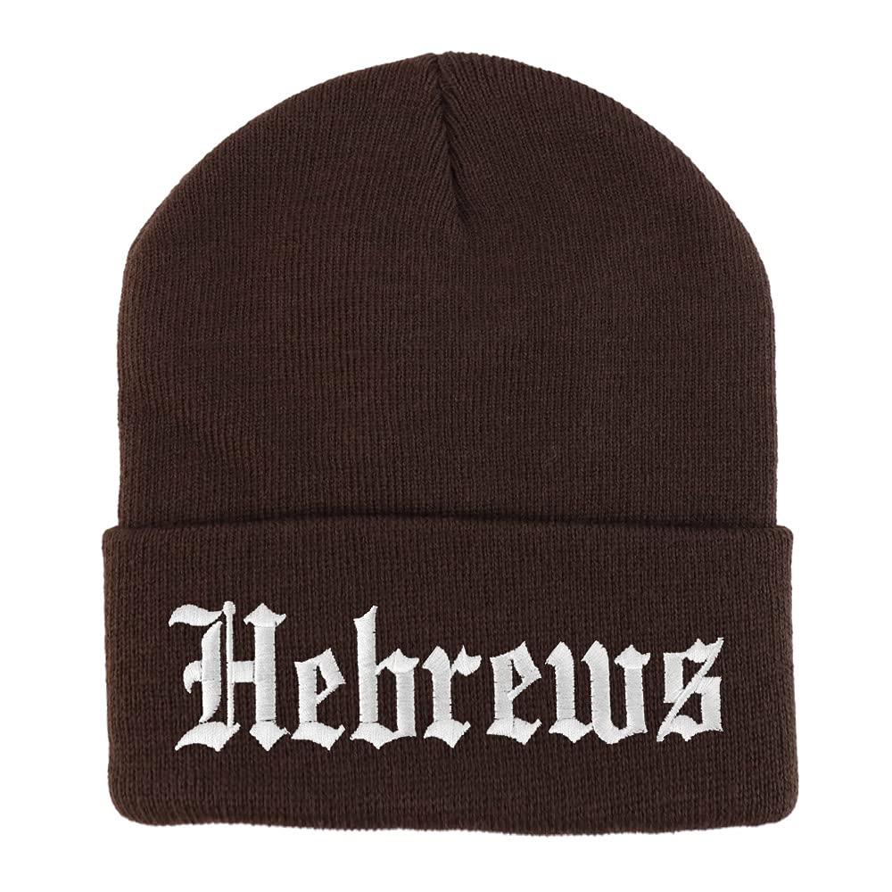 Trendy Apparel Shop Hebrews Old English Embroidered Long Cuff Beanie