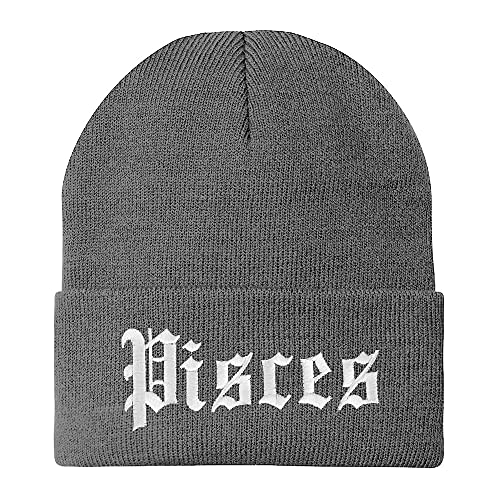 Trendy Apparel Shop Pisces Old English Embroidered Long Cuff Beanie