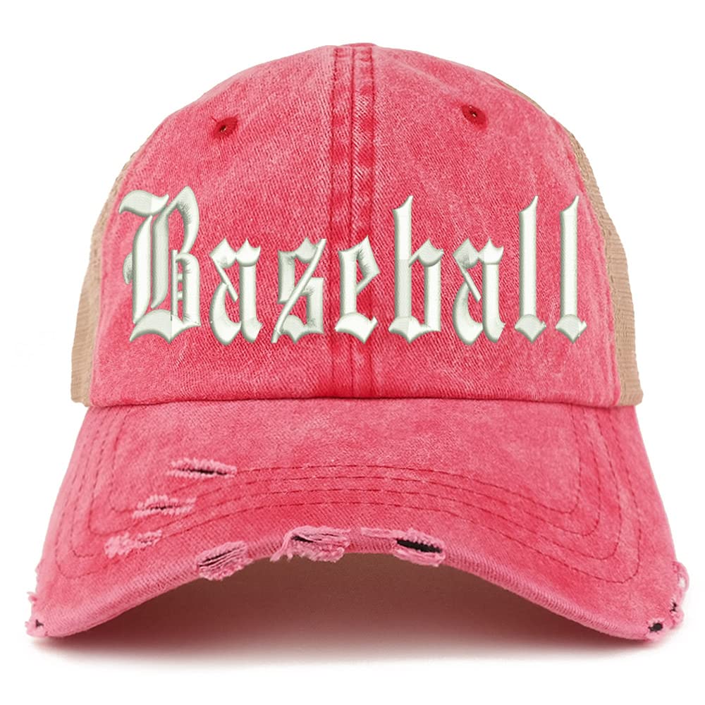 Trendy Apparel Shop Old English Baseball Frayed Bill Trucker Mesh Back Cap