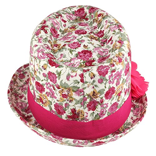 Trendy Apparel Shop Girl's Rose Floral Print Fedora Hat with Flower Hat Band