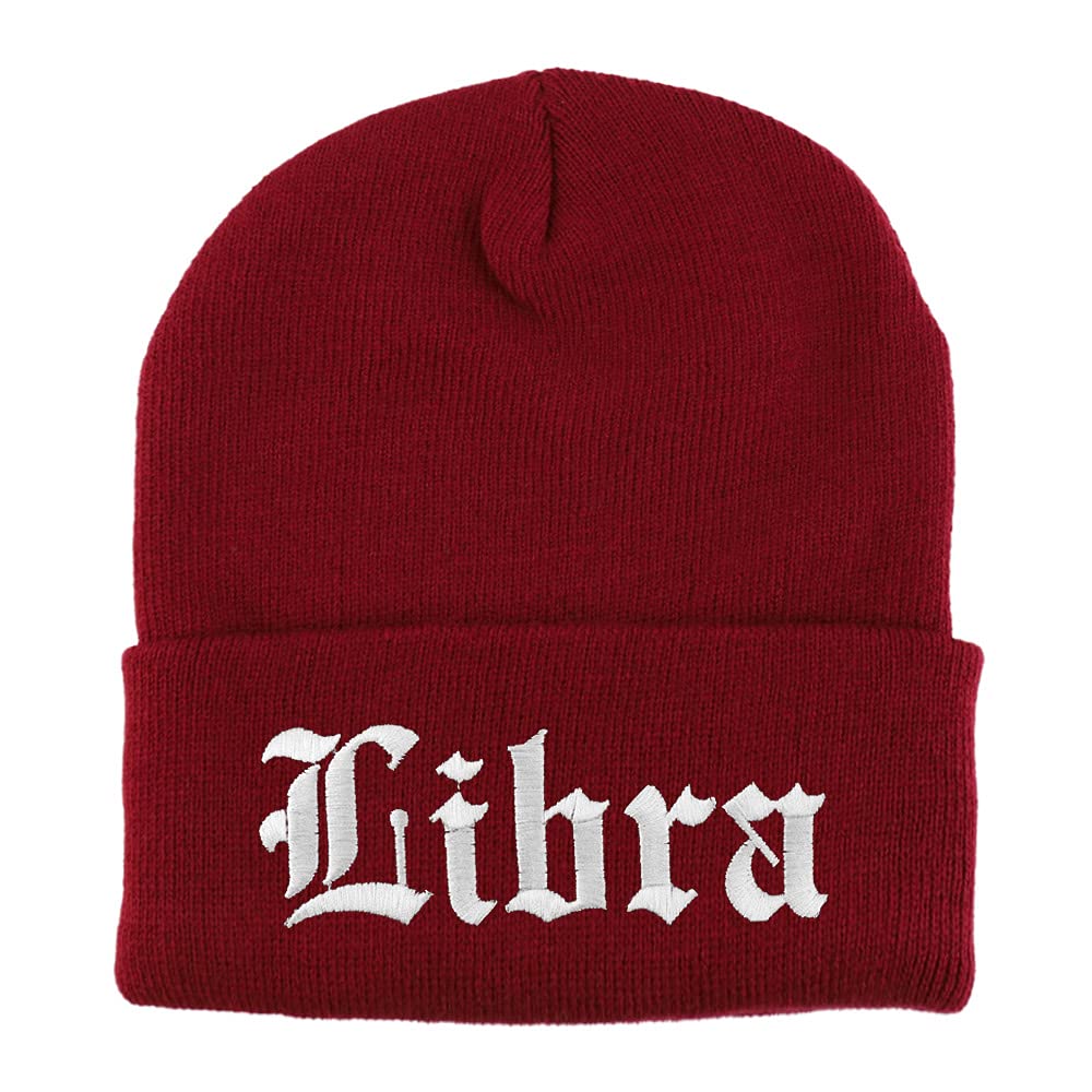 Trendy Apparel Shop Libra Old English Embroidered Long Cuff Beanie