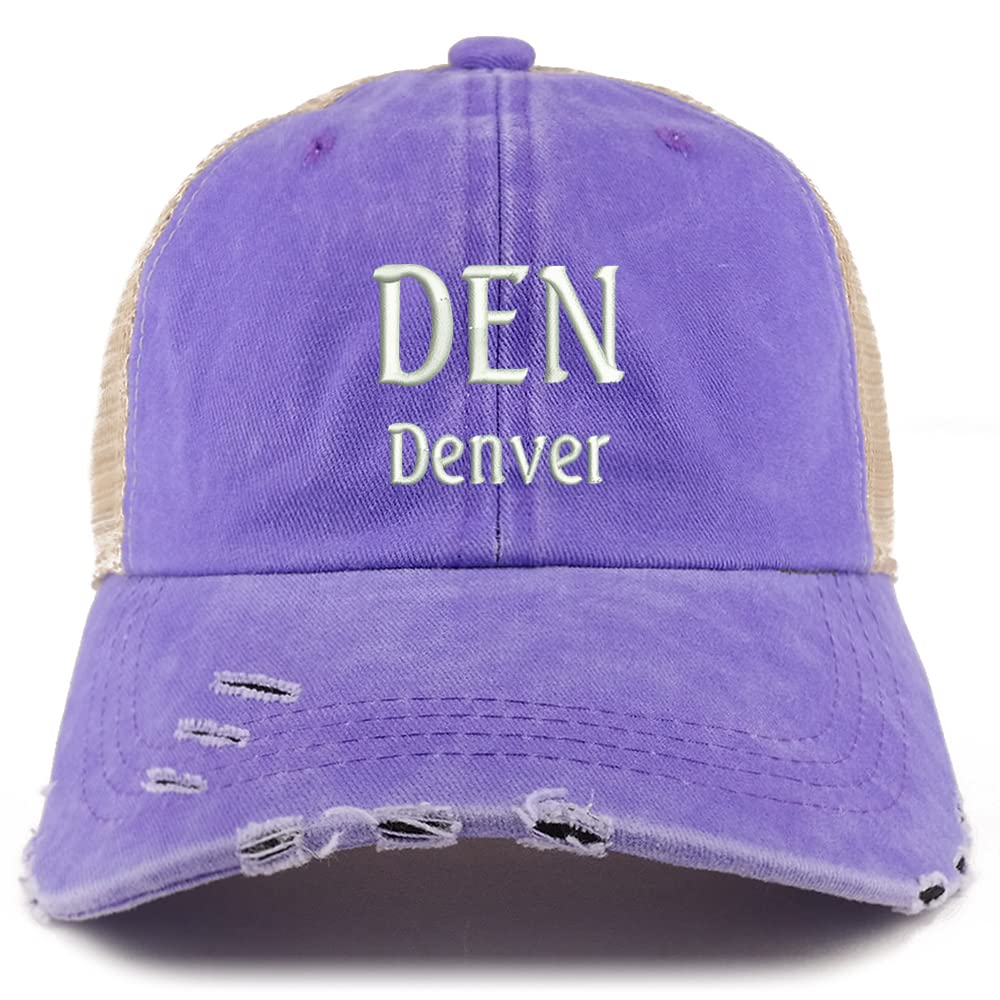 Trendy Apparel Shop DEN Denver Embroidered Frayed Bill Trucker Mesh Back Cap