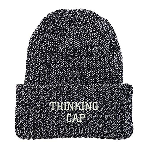 Trendy Apparel Shop Thinking Cap Embroidered Long Cuffed Thick Ribbed Beanie