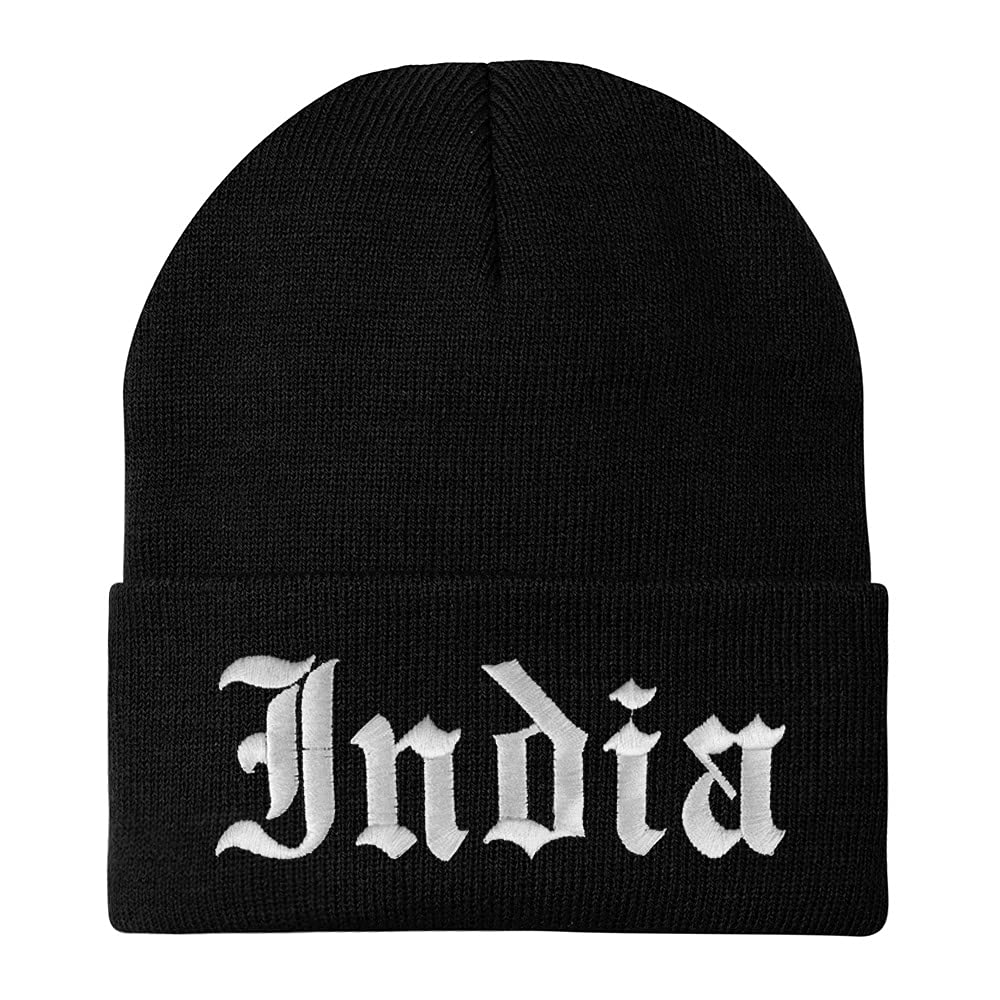 Trendy Apparel Shop India Old English Embroidered Long Cuff Winter Beanie