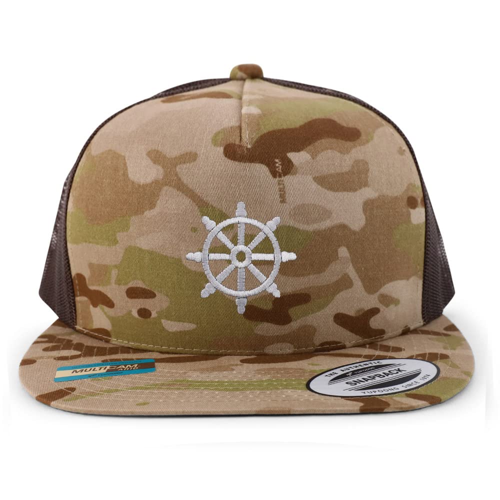 Trendy Apparel Shop Buddist Embroidered 5 Panel Flatbill Trucker Cap