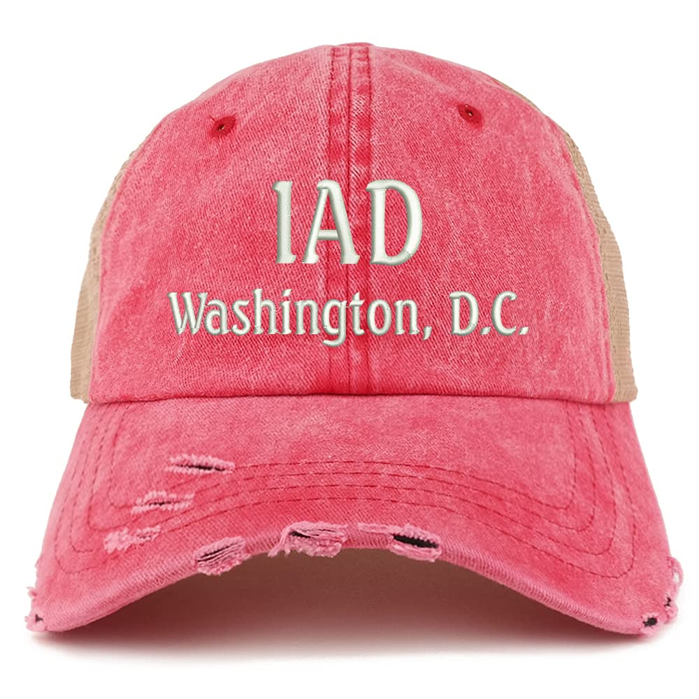 Trendy Apparel Shop IAD Washington DC Embroidered Frayed Bill Trucker Mesh Back Cap