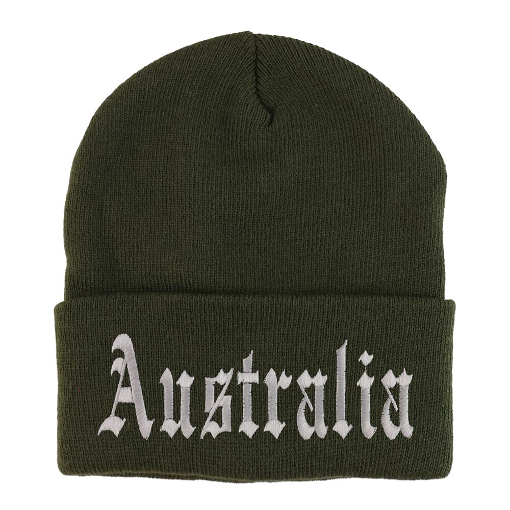 Trendy Apparel Shop Australia Old English Embroidered Long Cuff Beanie