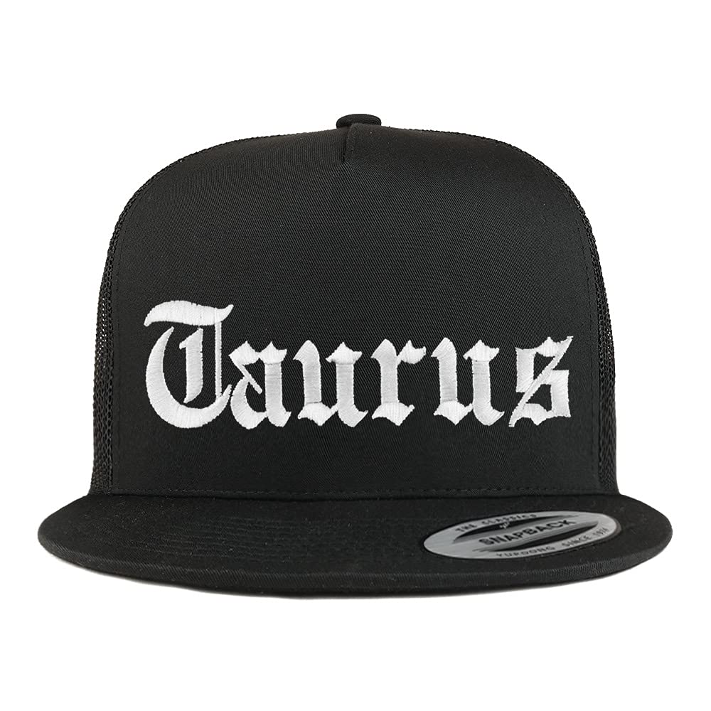 Trendy Apparel Shop Taurus Old English 5 Panel Flatbill Trucker Cap