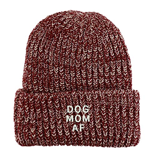 Trendy Apparel Shop Dog Mom AF Embroidered Long Cuffed Thick Ribbed Beanie