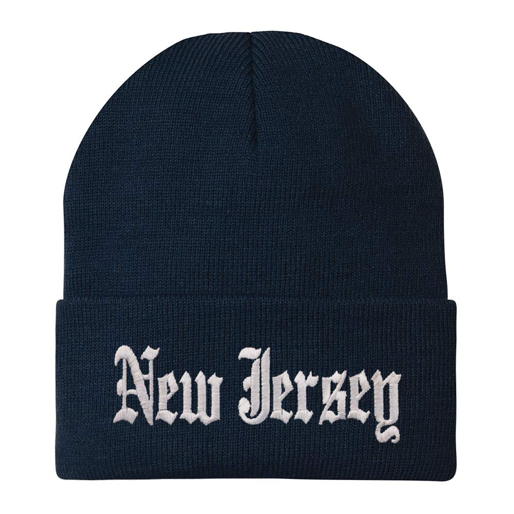 Trendy Apparel Shop New Jersey State Old English Embroidered Long Cuff Beanie