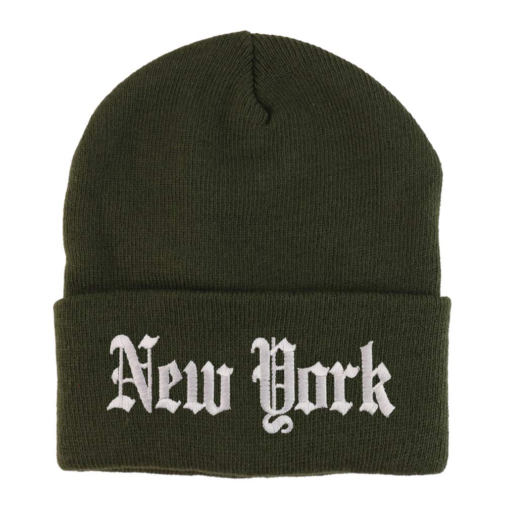 Trendy Apparel Shop New York State Old English Embroidered Long Cuff Beanie