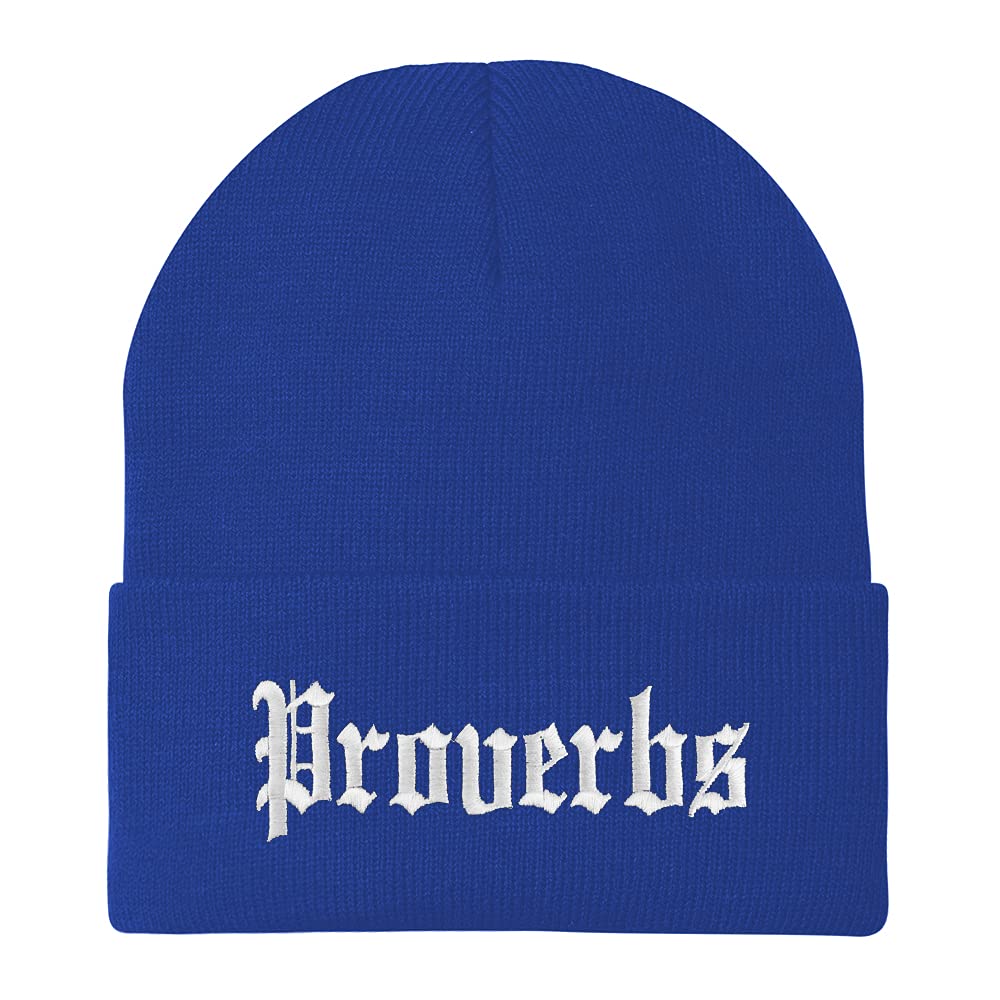 Trendy Apparel Shop Proverbs Old English Embroidered Long Cuff Beanie