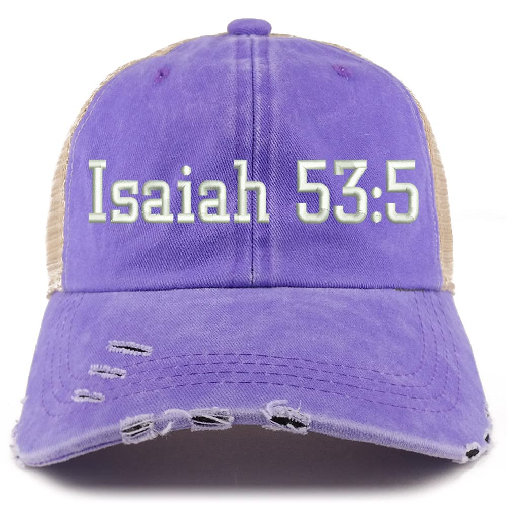 Trendy Apparel Shop Isaiah 53:5 Frayed Bill Trucker Mesh Back Cap
