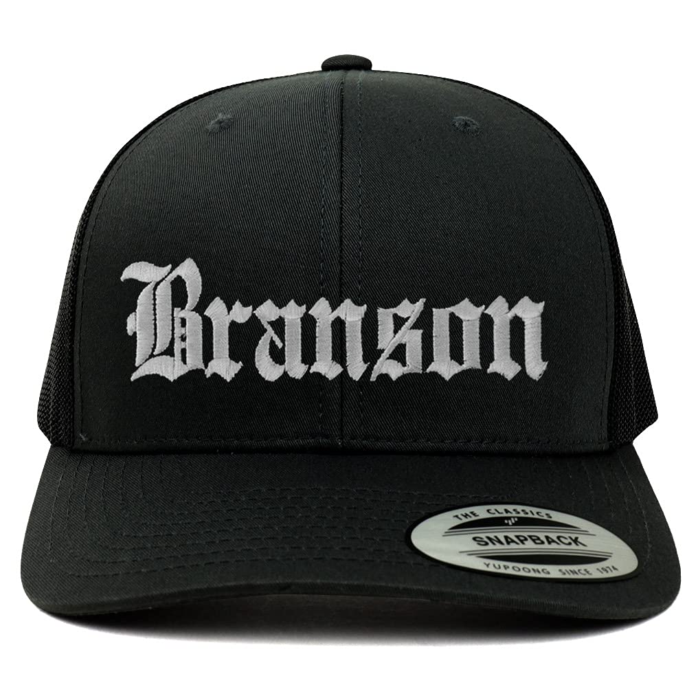 Trendy Apparel Shop Branson Old English 6 Panel Trucker Mesh Cap