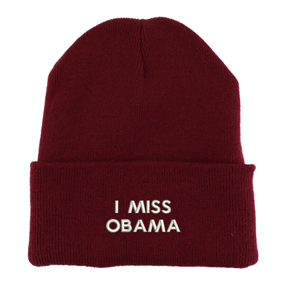 Trendy Apparel Shop I Miss Obama Embroidered Made in USA Cuff Folded Acylic Knit Winter Beanie Hat