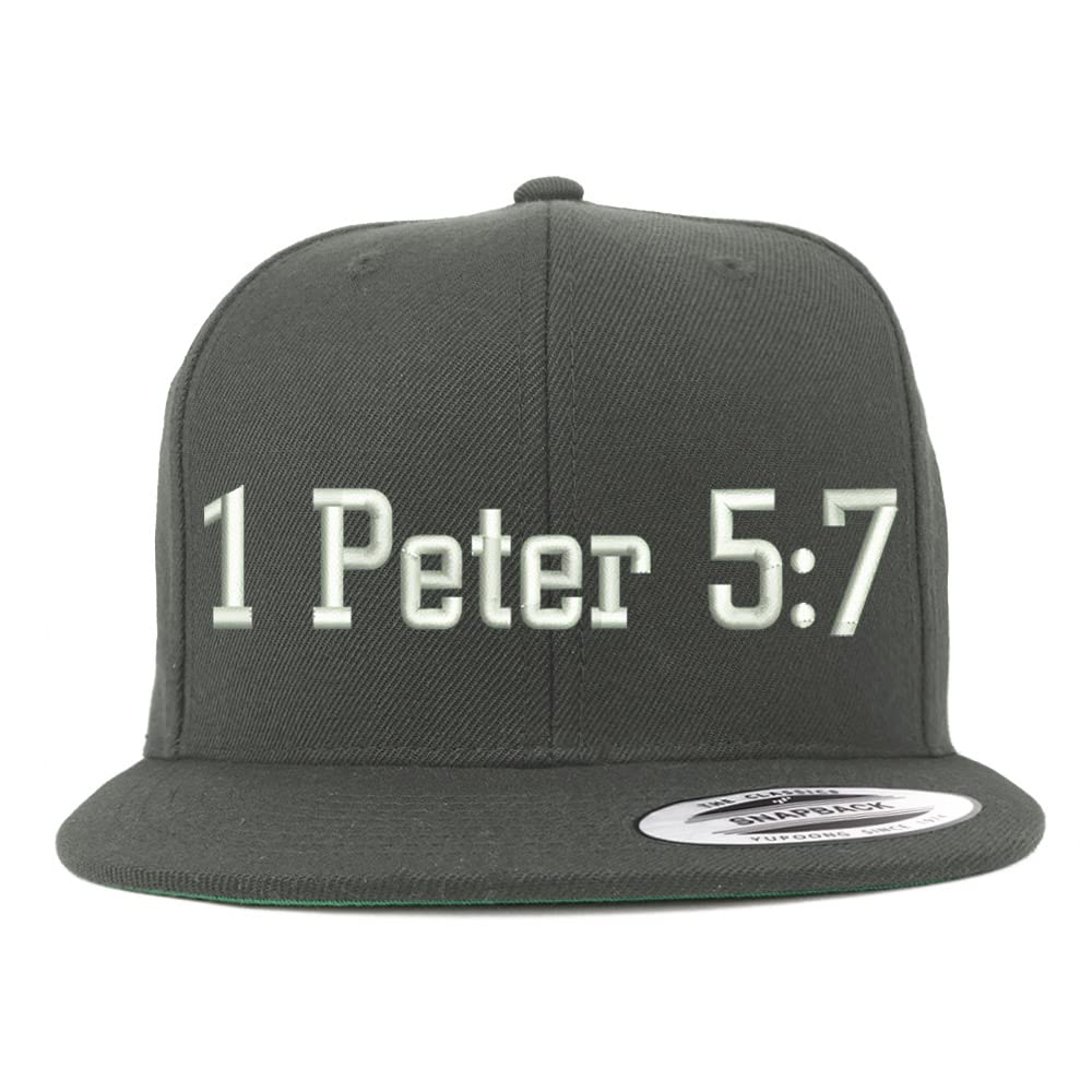 Trendy Apparel Shop 1 Peter 5:7 Embroidered Flatbill Snapback