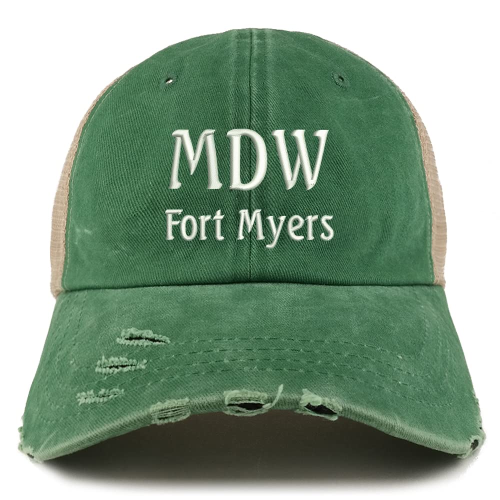 Trendy Apparel Shop MDW Fort Myers Embroidered Frayed Bill Trucker Mesh Back Cap