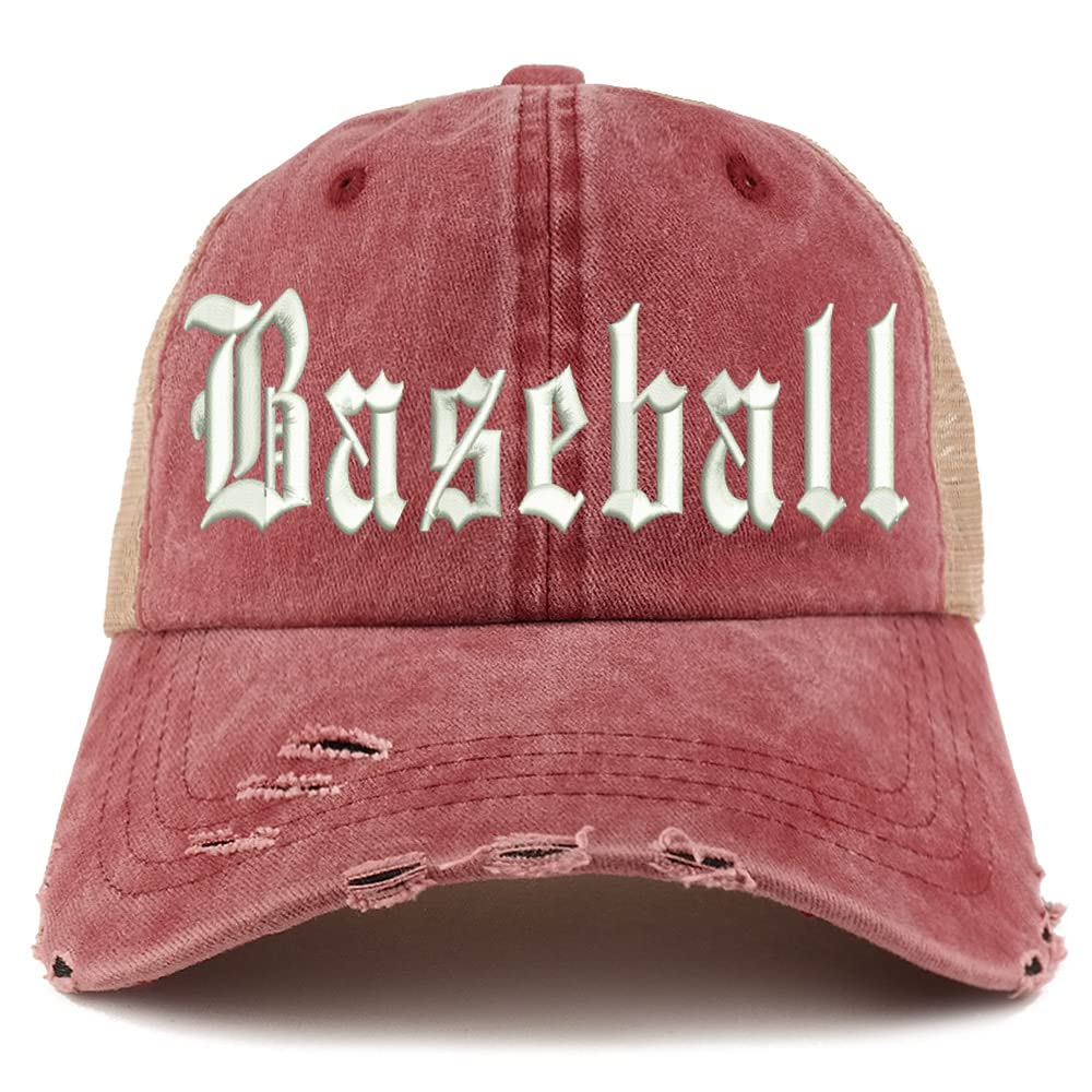 Trendy Apparel Shop Old English Baseball Frayed Bill Trucker Mesh Back Cap