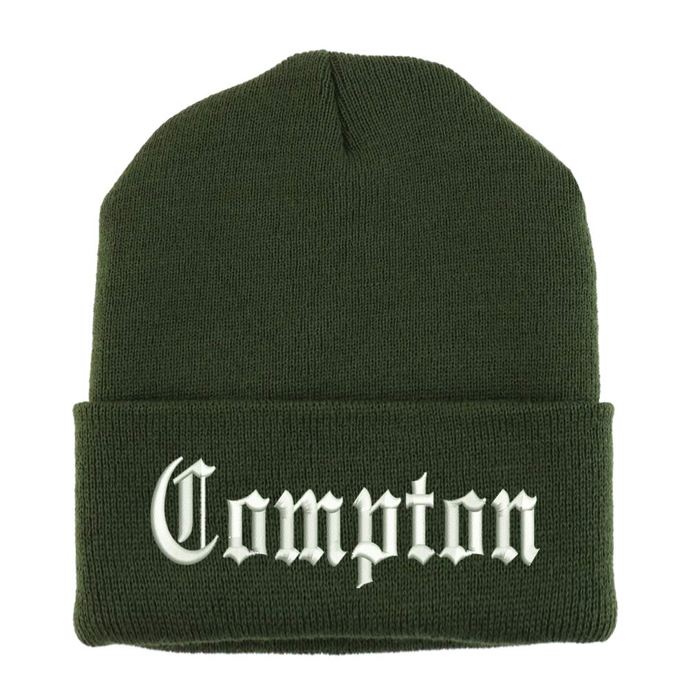 Trendy Apparel Shop Compton Old English Embroidered Made in USA Cuff Folded Acylic Knit Winter Beanie Hat