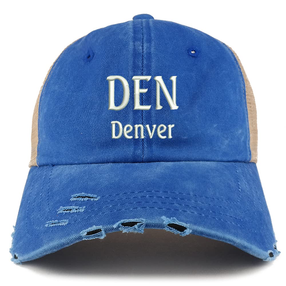 Trendy Apparel Shop DEN Denver Embroidered Frayed Bill Trucker Mesh Back Cap