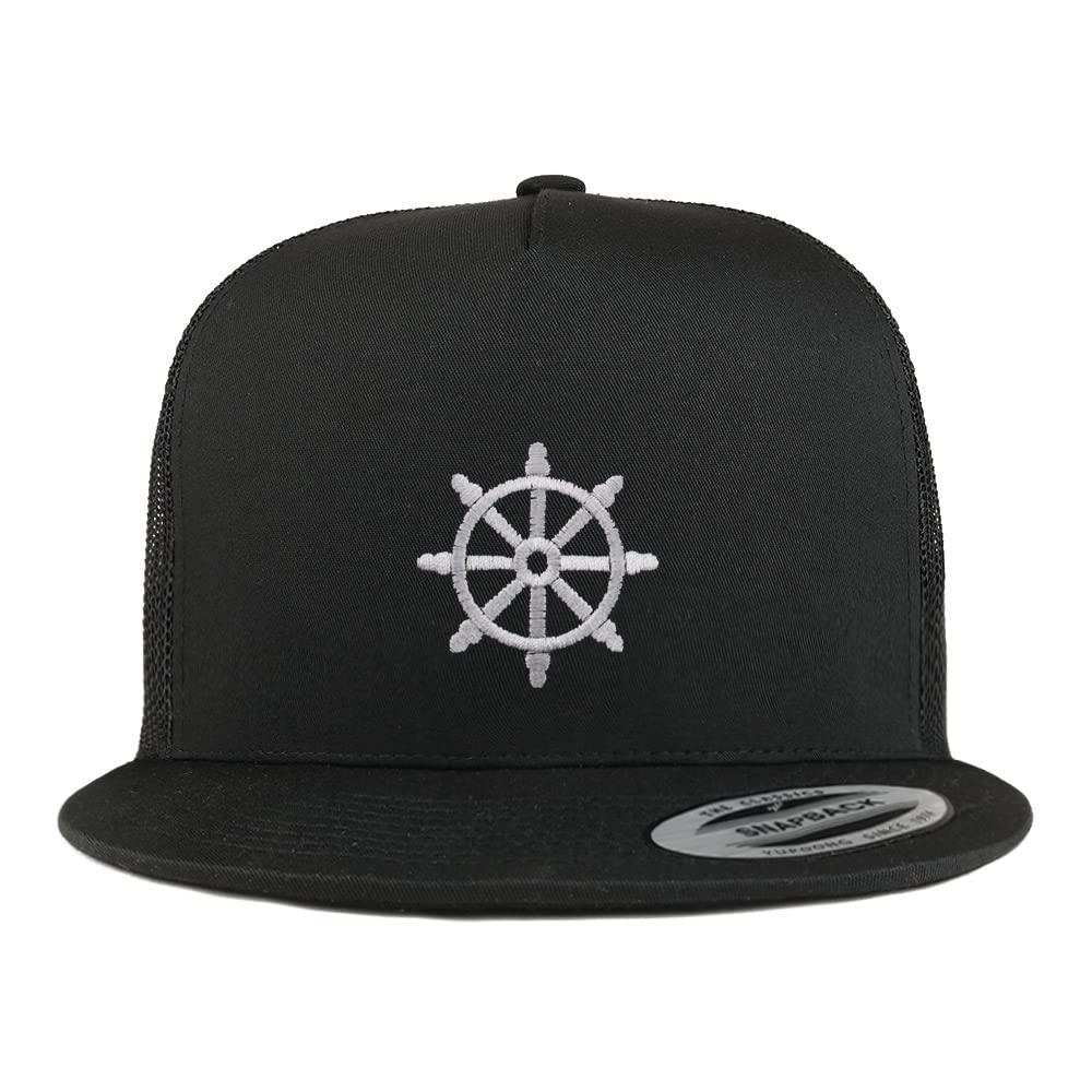 Trendy Apparel Shop Buddist Embroidered 5 Panel Flatbill Trucker Cap