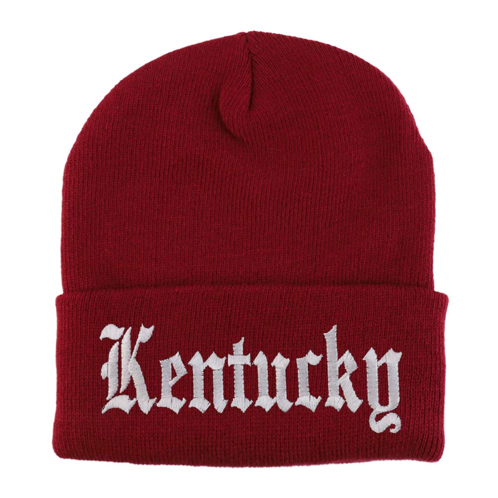Trendy Apparel Shop Kenturky State Old English Embroidered Long Cuff Beanie