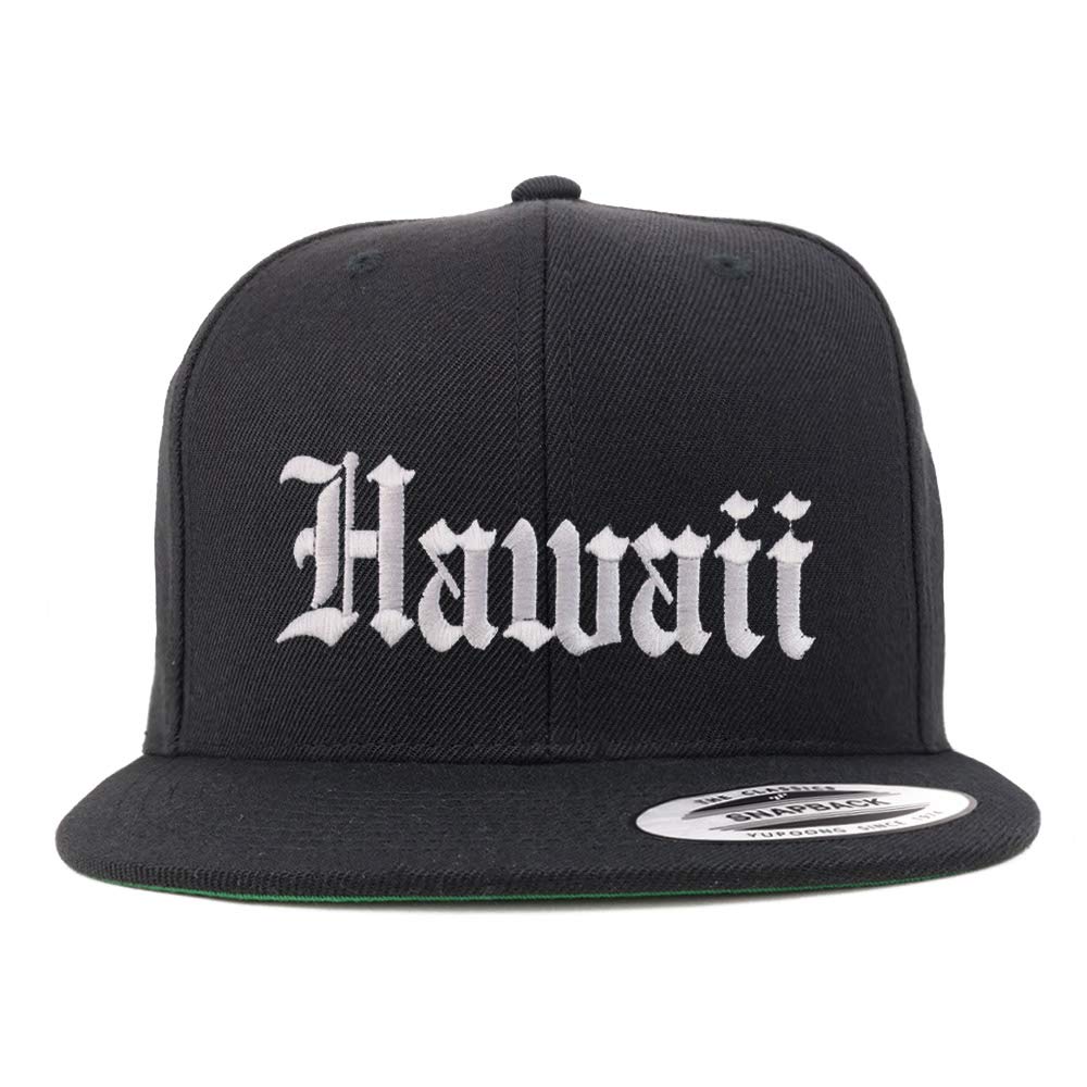 Trendy Apparel Shop Hawaii State Old English Embroidered Flatbill Snapback