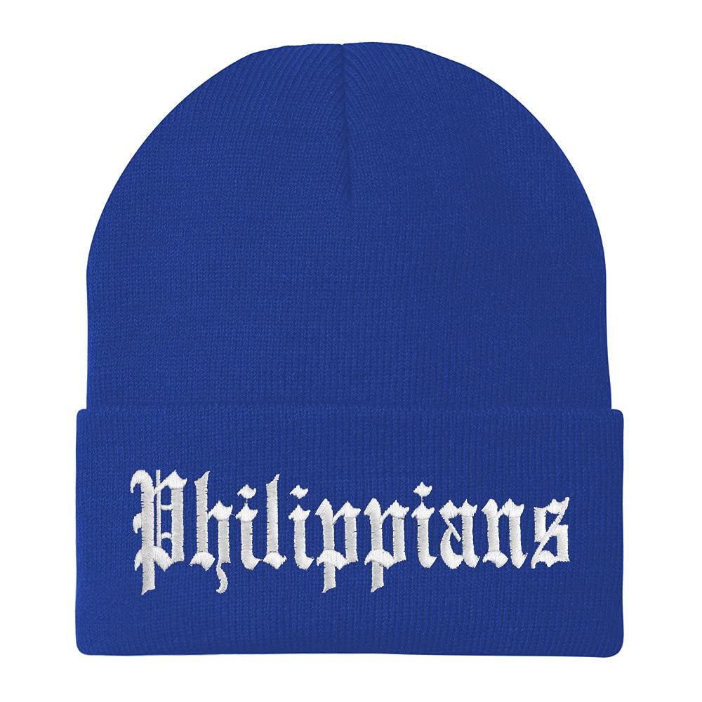 Trendy Apparel Shop Philippians Old English Embroidered Long Cuff Beanie